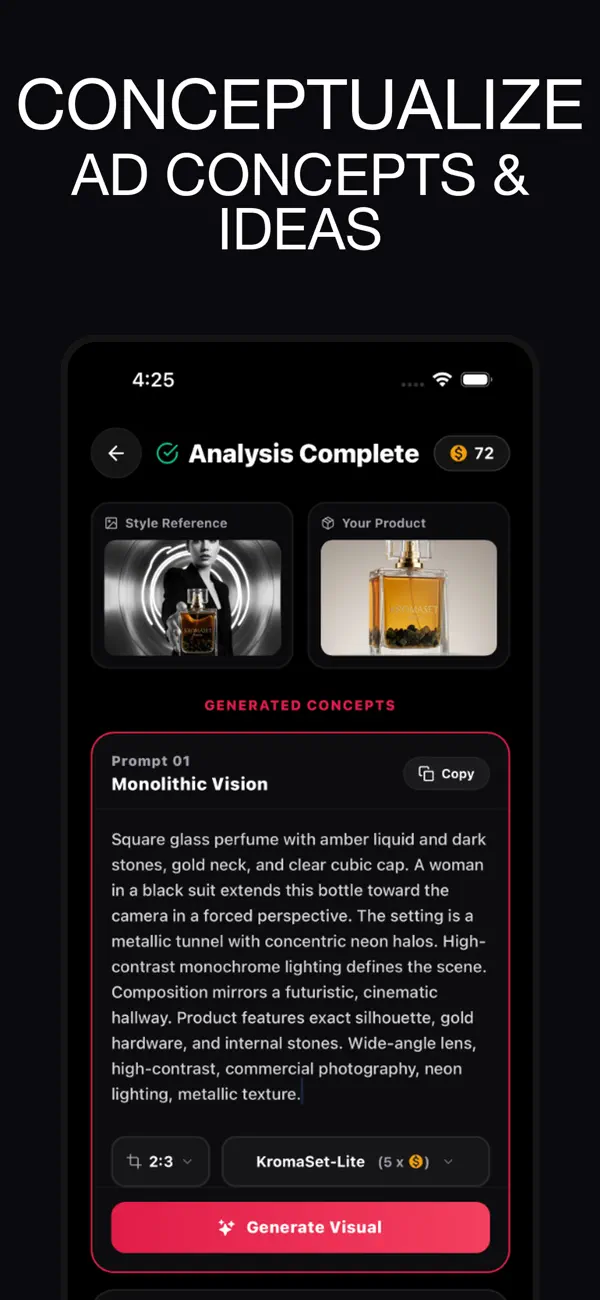 KromaSet AI copywriting with taglines baked into the visual layout